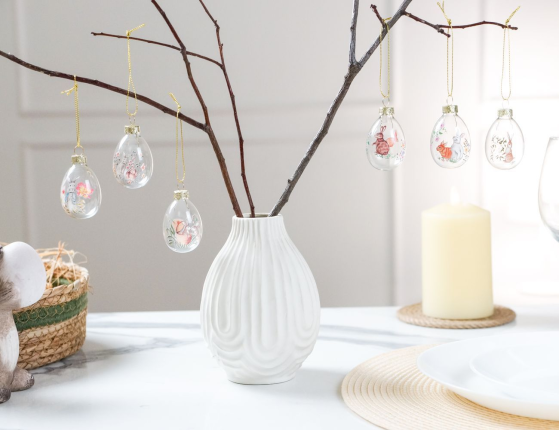 Декоративные пасхальные яйца ВЕСЕННИЕ ЗАЙЧАТА, стекло, 6 см, 6 шт.