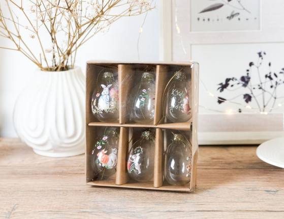 Декоративные пасхальные яйца ВЕСЕННИЕ ЗАЙЧАТА, стекло, 6 см, 6 шт.