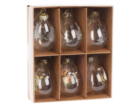 Декоративные пасхальные яйца ВЕСЕННИЕ ЗАЙЧАТА, стекло, 6 см, 6 шт.