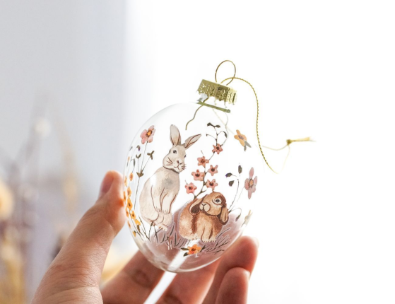 Декоративные пасхальные яйца ВЕСЕННИЕ ЗАЙЧАТА, стекло, 8 см, 3 шт.