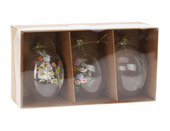 Декоративные пасхальные яйца ВЕСЕННИЕ ЗАЙЧАТА, стекло, 8 см, 3 шт.