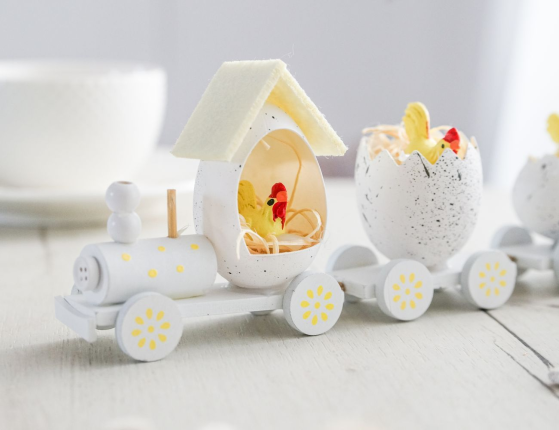 Декоративная композиция ПАСХАЛЬНЫЙ ПАРОВОЗИК, дерево, белый, 19 см