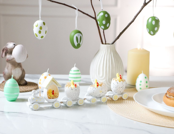 Декоративная композиция ПАСХАЛЬНЫЙ ПАРОВОЗИК, дерево, белый, 19 см