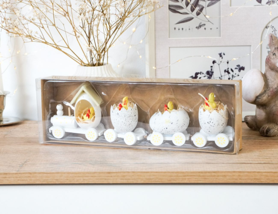 Декоративная композиция ПАСХАЛЬНЫЙ ПАРОВОЗИК, дерево, белый, 19 см