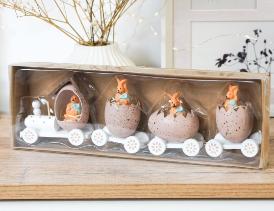 Декоративная композиция ПАСХАЛЬНЫЙ ПАРОВОЗИК, дерево, розовый, 19 см