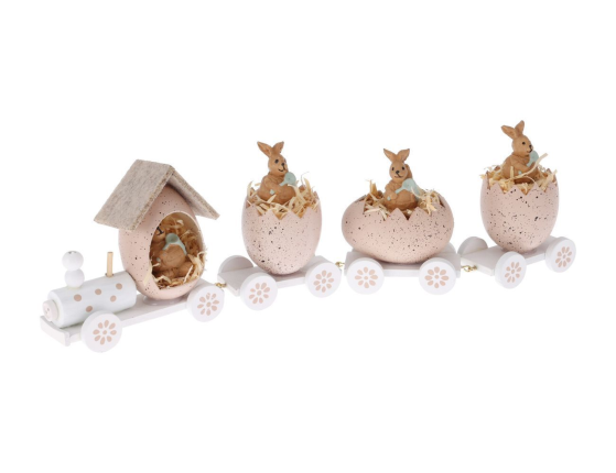 Декоративная композиция ПАСХАЛЬНЫЙ ПАРОВОЗИК, дерево, розовый, 19 см