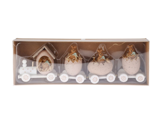 Декоративная композиция ПАСХАЛЬНЫЙ ПАРОВОЗИК, дерево, розовый, 19 см