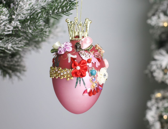 Коллекционное подвесное украшение-яйцо РОЯЛ КРАУН: БАБОЧКИ, стекло, текстиль, бусы, стразы, блёстки, 13 см