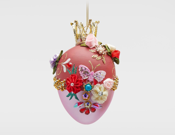 Коллекционное подвесное украшение-яйцо РОЯЛ КРАУН: БАБОЧКИ, стекло, текстиль, бусы, стразы, блёстки, 13 см