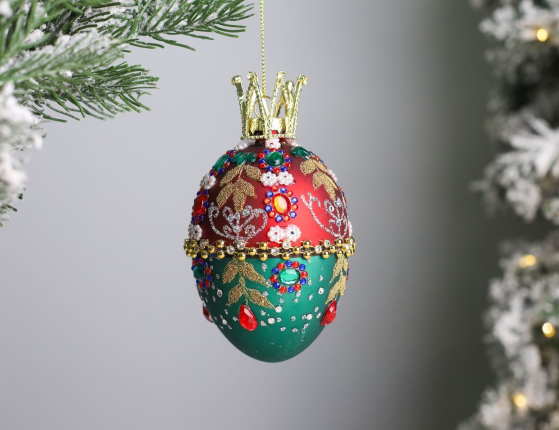 Коллекционное подвесное украшение-яйцо РОЯЛ КРАУН: ЦВЕТНОЙ ДУЭТ, стекло, бусы, стразы, блёстки, 13 см