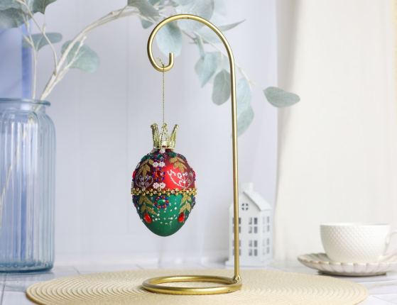 Коллекционное подвесное украшение-яйцо РОЯЛ КРАУН: ЦВЕТНОЙ ДУЭТ, стекло, бусы, стразы, блёстки, 13 см