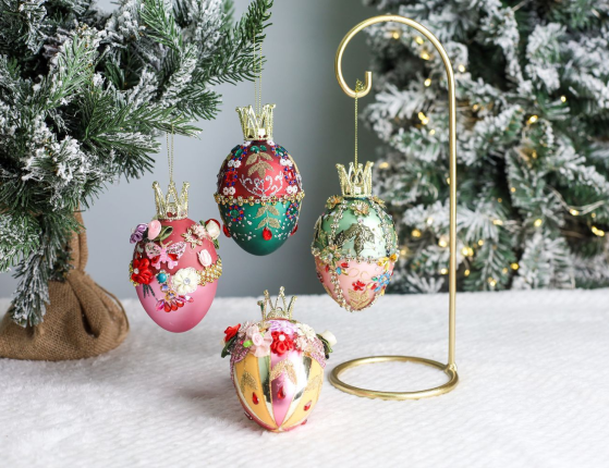 Коллекционное подвесное украшение-яйцо РОЯЛ КРАУН: ЦВЕТНОЙ ДУЭТ, стекло, бусы, стразы, блёстки, 13 см