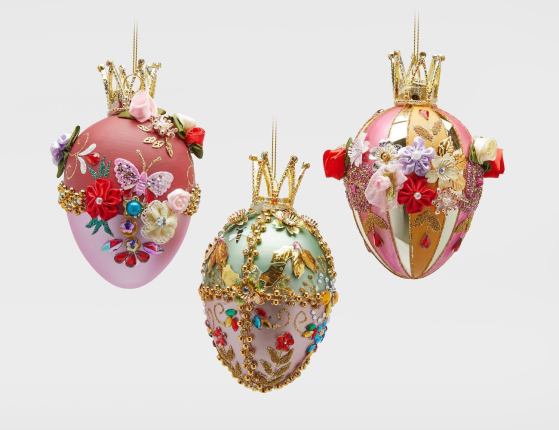 Коллекционное подвесное украшение-яйцо РОЯЛ КРАУН: ЦВЕТЫ, стекло, текстиль, бусы, стразы, блёстки, 13 см