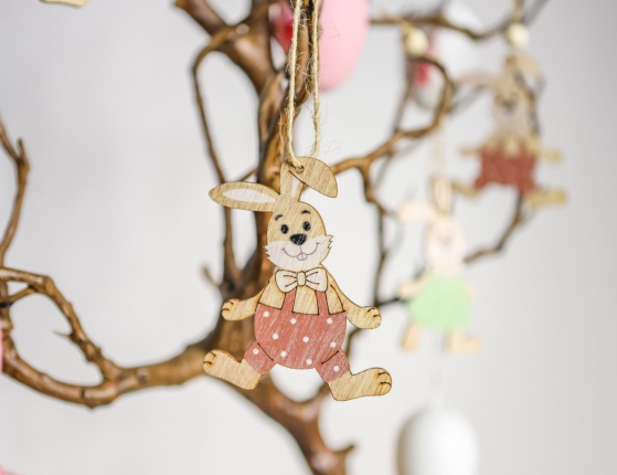 Набор деревянных елочных игрушек КРОЛЬЧАТА - МАЛЬЧИШКИ И ДЕВЧОНКИ, 8 см, 12 шт.