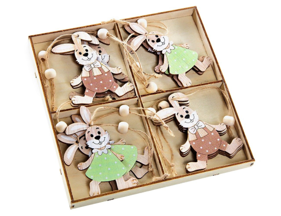 Набор деревянных елочных игрушек КРОЛЬЧАТА - МАЛЬЧИШКИ И ДЕВЧОНКИ, 8 см, 12 шт.