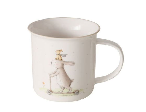 Кружка ЗАЯЧЬИ ЗАБАВЫ: НА САМОКАТЕ, фарфор, 370 мл
