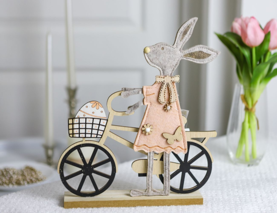 Декоративная фигура ЗАЙКА КЭТИ НА ВЕЛОСИПЕДЕ, дерево, 32х26 см