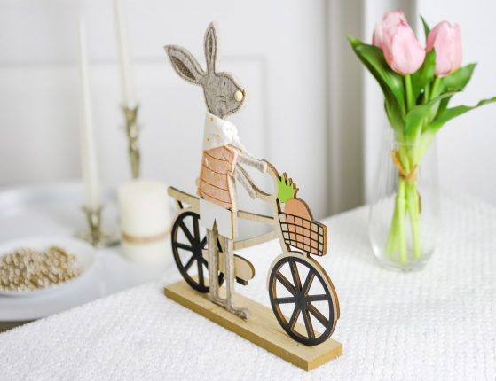 Декоративная фигура ЗАЙЧИК МЭТТИ НА ВЕЛОСИПЕДЕ, дерево, 32х26 см
