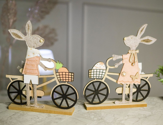 Декоративная фигура ЗАЙЧИК МЭТТИ НА ВЕЛОСИПЕДЕ, дерево, 32х26 см