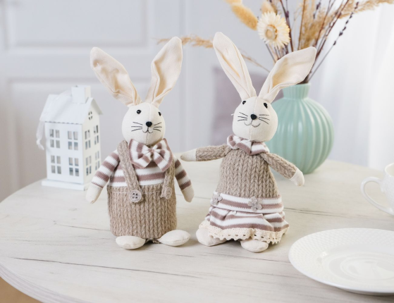 Набор декоративных фигур ЗАЙКИ ХОЛЛИ И ХОУП, текстиль, 22 см, 2 шт.