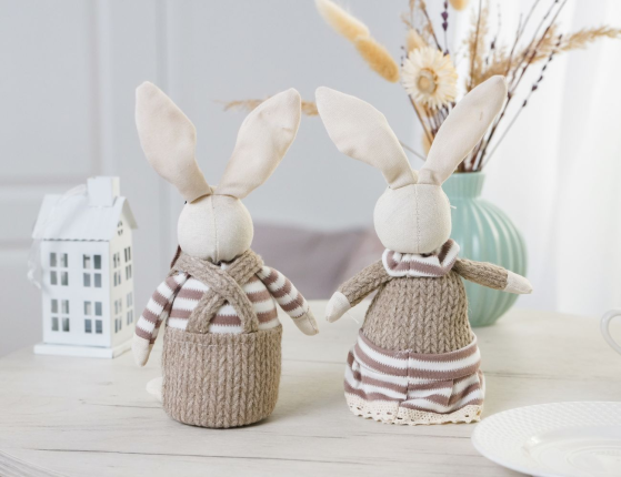 Набор декоративных фигур ЗАЙКИ ХОЛЛИ И ХОУП, текстиль, 22 см, 2 шт.