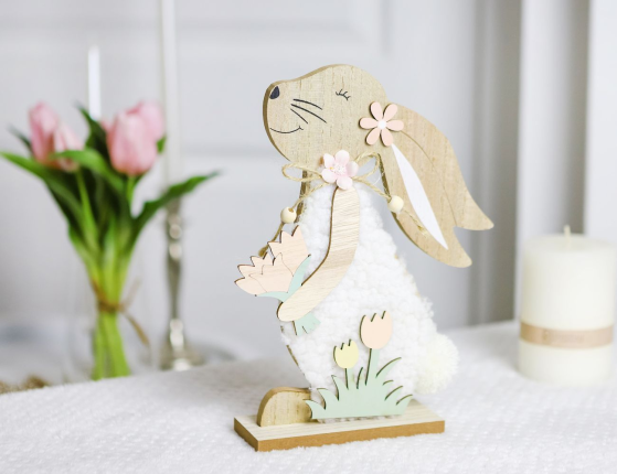 Декоративная фигура ЗАЙКА АББИ С ВЕСЕННИМ БУКЕТОМ, дерево, 25х19 см