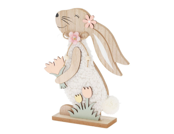 Декоративная фигура ЗАЙКА АББИ С ВЕСЕННИМ БУКЕТОМ, дерево, 25х19 см