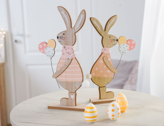 Набор декоративных фигур КРОЛИКИ ХЕППИ И ХАРМИ, дерево, 31 см, 2 шт.