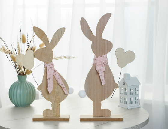 Набор декоративных фигур КРОЛИКИ ХЕППИ И ХАРМИ, дерево, 31 см, 2 шт.