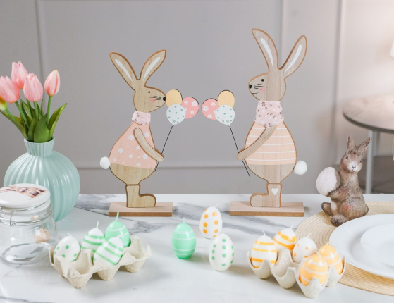 Набор декоративных фигур КРОЛИКИ ХЕППИ И ХАРМИ, дерево, 31 см, 2 шт.