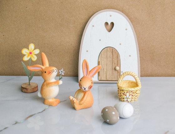 Набор декоративных фигур ПАСХА НА ПОЛЯНКЕ, дерево, пластик, металл, 25х17 см