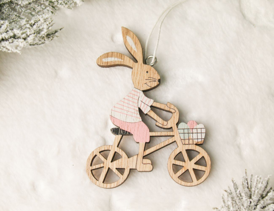 Подвесное украшение КРОЛИК-ВЕЛОСИПЕДИСТ, дерево, 9 см