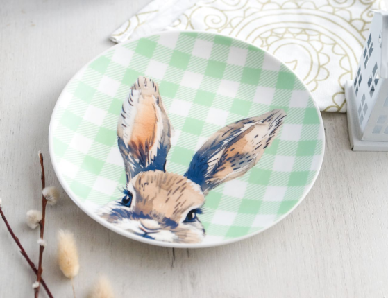 Декоративная тарелка ЛЮБОПЫТНЫЙ КРОЛИК, полипропилен, зелёная, 19 см
