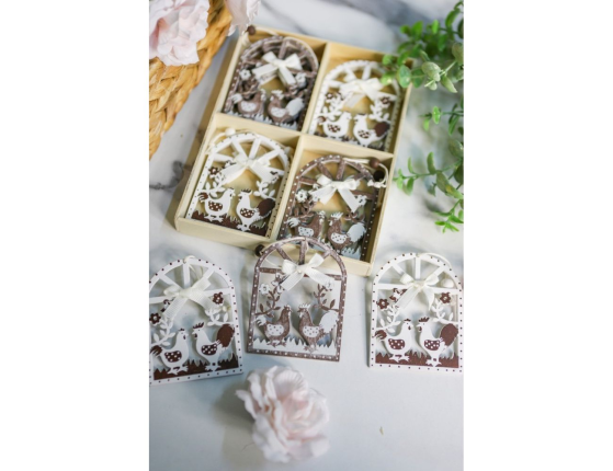 Набор деревянных елочных игрушек ЧИКЕН-КАНТРИ, 8 см, 12 шт.