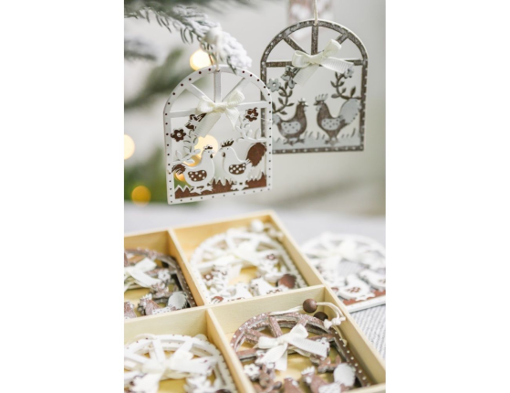 Набор деревянных елочных игрушек ЧИКЕН-КАНТРИ, 8 см, 12 шт.