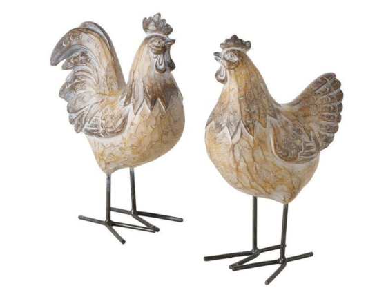 Набор декоративных фигур КУРОЧКА И ПЕТУШОК ХЕННИ, полистоун, 19 см, 2 шт.