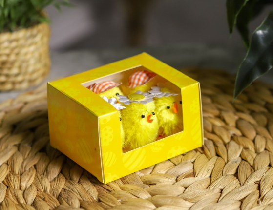 Набор декоративных украшений СОЛНЕЧНЫЕ ЦЫПЛЯТА с цветком, 5 см, 6 шт.