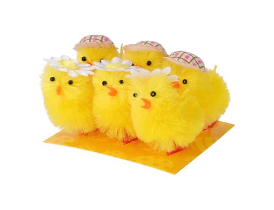 Набор декоративных украшений СОЛНЕЧНЫЕ ЦЫПЛЯТА с цветком, 5 см, 6 шт.