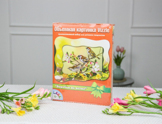 Объемная картинка Воробьи на ветке