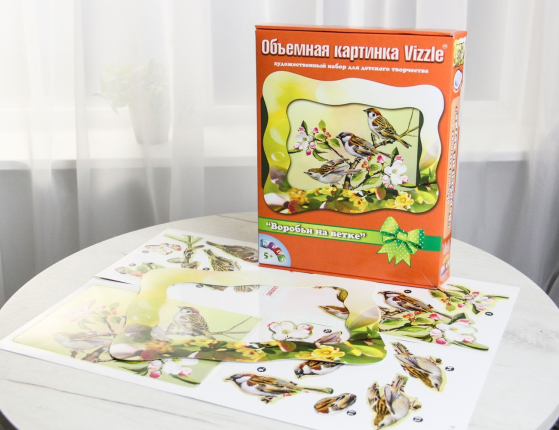 Объемная картинка Воробьи на ветке