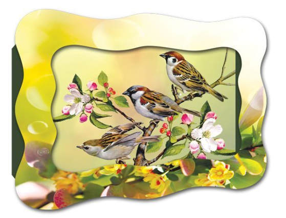 Объемная картинка Воробьи на ветке