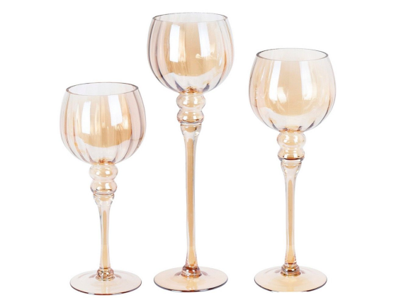 Набор стеклянных подсвечников-бокалов ГОЛД ПЕРЛ, 30-40 см, 3 шт.