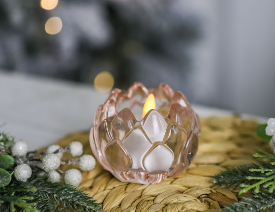 Подсвечник для чайной свечи ЛОТОС 'НИЛЛИ', светло-розовый, стекло, 8 см