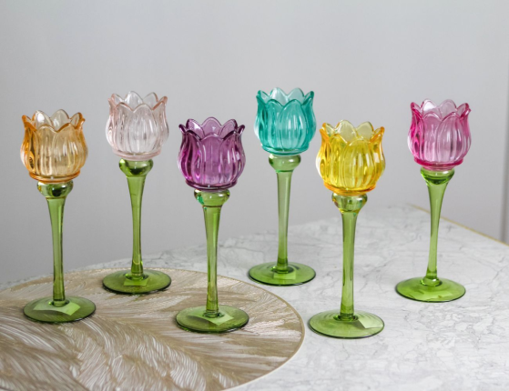 Набор подсвечников-бокалов ТЮЛЬПАНЫ, стекло, 22 см, 6 шт.
