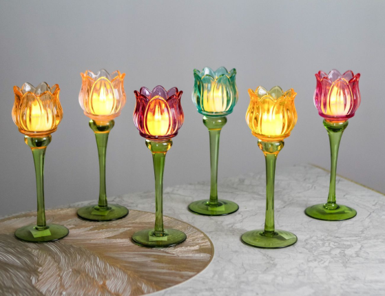 Набор подсвечников-бокалов ТЮЛЬПАНЫ, стекло, 22 см, 6 шт.