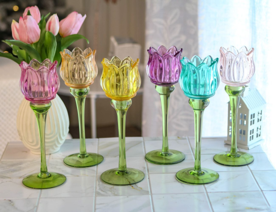 Набор подсвечников-бокалов ТЮЛЬПАНЫ, стекло, 22 см, 6 шт.
