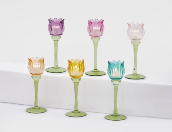 Набор подсвечников-бокалов ТЮЛЬПАНЫ, стекло, 22 см, 6 шт.