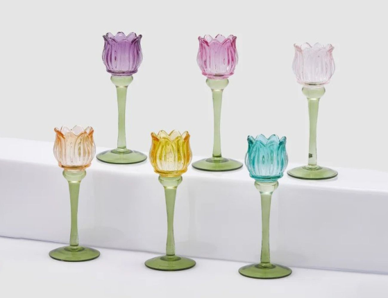 Набор подсвечников-бокалов ТЮЛЬПАНЫ, стекло, 22 см, 6 шт.