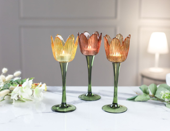 Набор подсвечников ТЮЛЬПАНЫ ФОЛЛИС, стекло, 24 см, 3 шт.