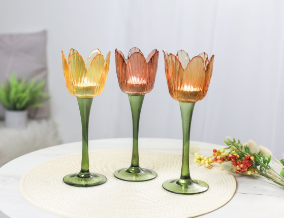 Набор подсвечников ТЮЛЬПАНЫ ФОЛЛИС, стекло, 24 см, 3 шт.